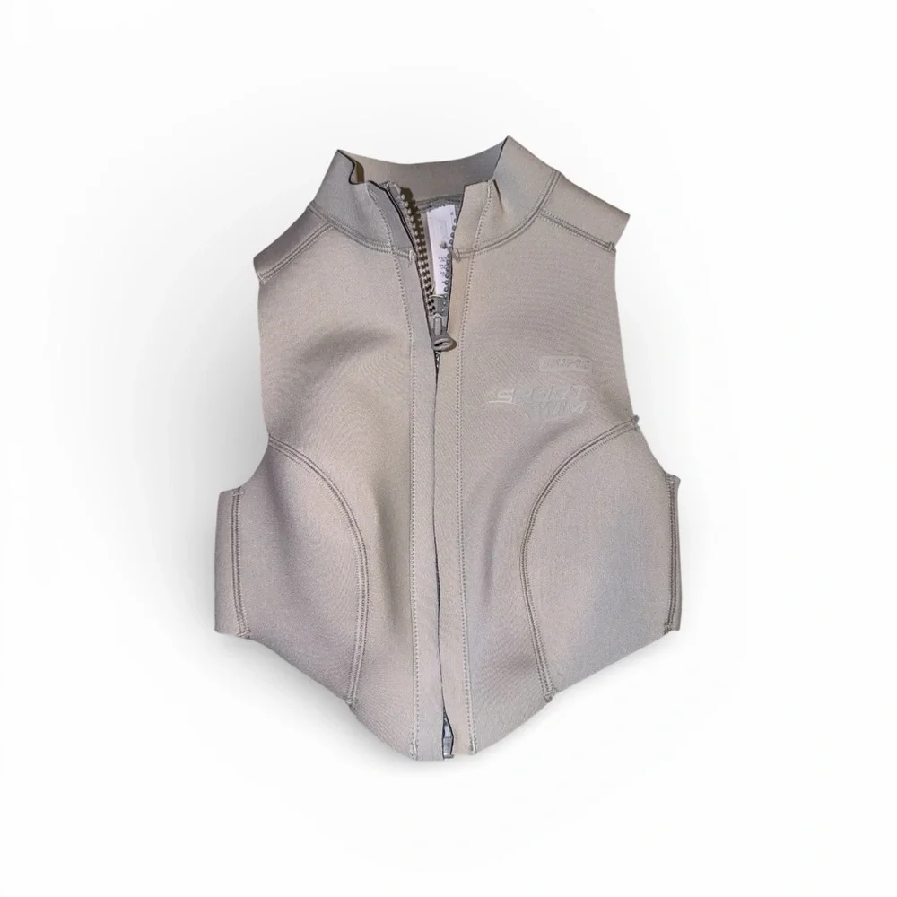 Skims Size xxs Sport Swim Mock Neck Zip Top Chrome Gray Sleeveless Zip Front NWT